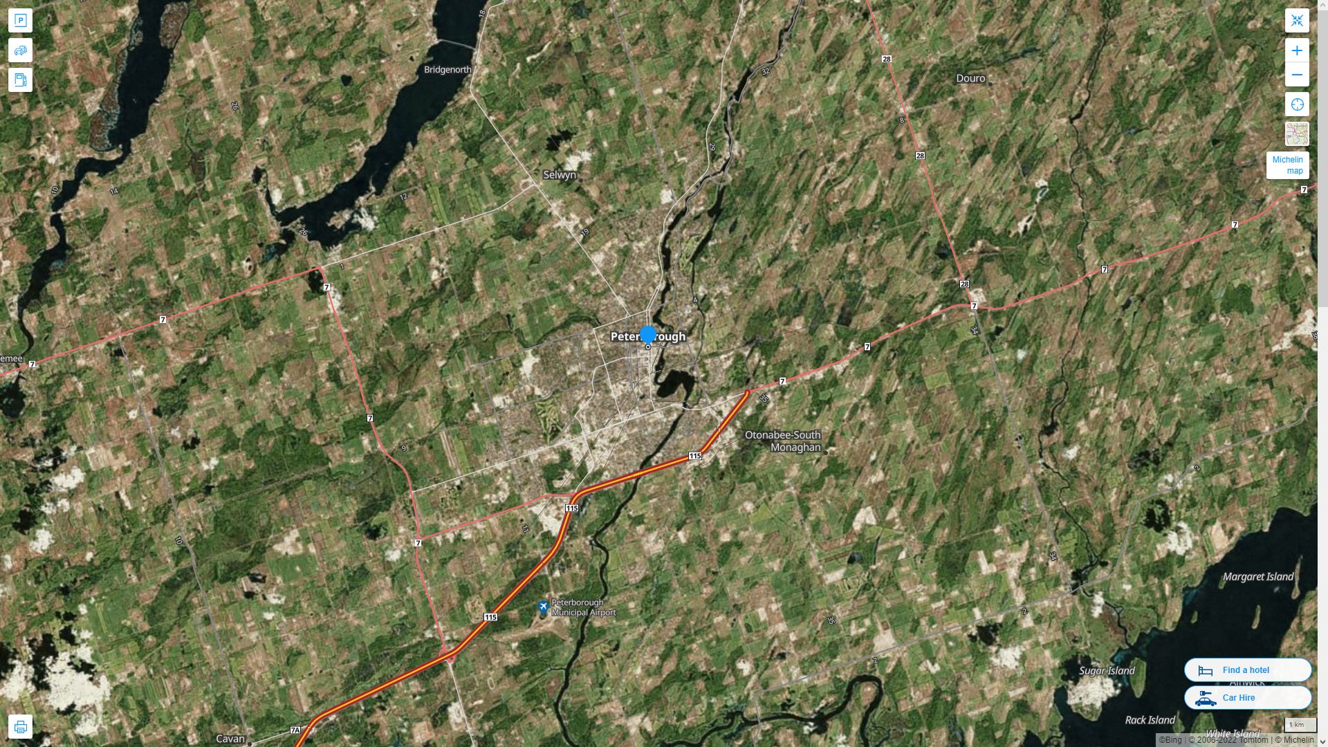 Peterborough Highway and Road Map with Satellite View
